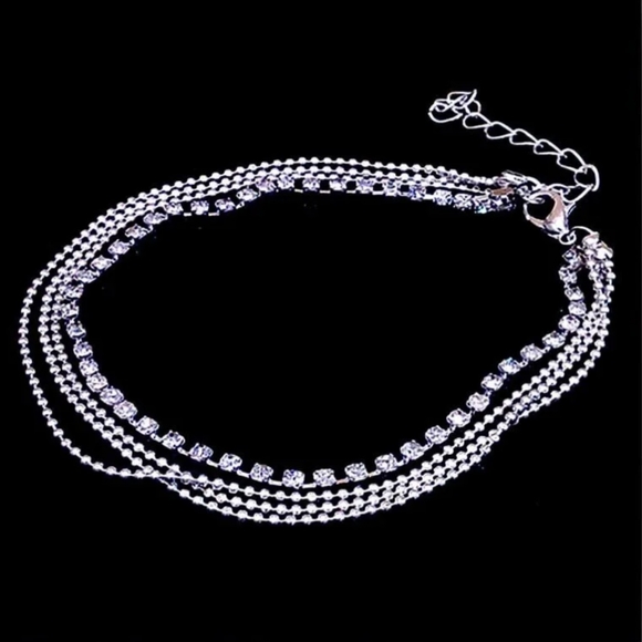 Silver Beaded Chain Rhinestone Tennis Tiers Tiered Layered Ankle Bracelet Anklet - Picture 4 of 16